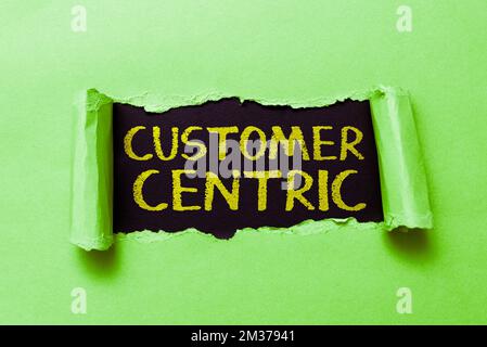 Text mit Inspiration Kundenorientierung. Business-Showcase-Prozess der Betreuung von Kunden, um deren Vergnügen zu gewährleisten Stockfoto