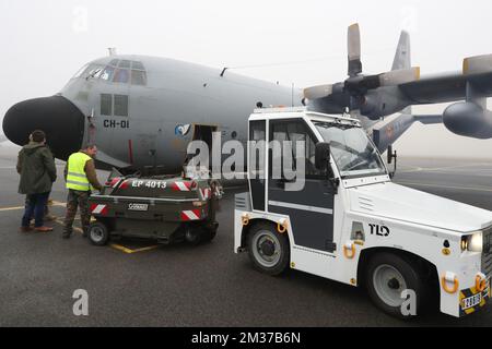 Der letzte Flug des Militärflugzeugs C-130 'Hercules' am Militärflughafen Melsbroek. BELGA FOTO NICOLAS MAETERLINCK Stockfoto