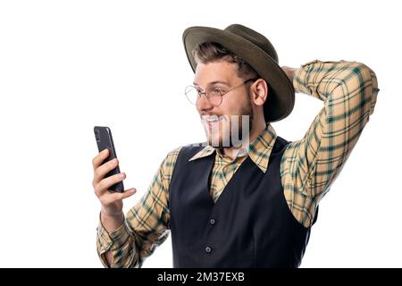 Glücklicher Mann mit Hut Stockfoto