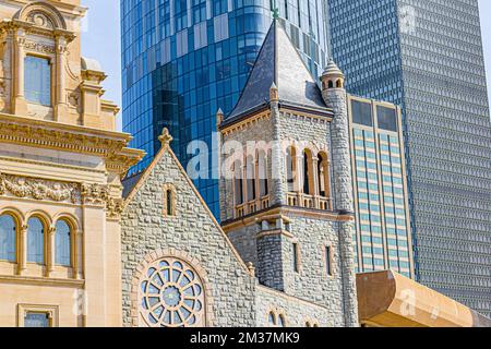 Die erste Kirche Christi, Wissenschaftler in Boston. Ein spirituelles Heiligtum, das als Zeugnis für göttliche Inspiration und menschliche Handwerkskunst steht. Stockfoto