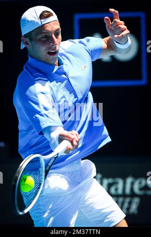 Dutch Tallon Griekspoor während eines Tennisspiels gegen den spanischen Carreno beim Grand-Slam-Turnier „Australian Open“, Mittwoch, den 19. Januar 2022 in Melbourne, Australien. Die 2022. Ausgabe des Australian Grand Slam findet vom 17.. Januar bis 30.. Januar statt. BELGA FOTO PATRICK HAMILTON Stockfoto