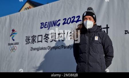 ACHTUNG REDAKTEURE - SMARTPHONE-BILD - BESTE VERFÜGBARE QUALITÄT : Belgischer Biathlet Lotte Lüge im Zhangjiakou Biathlon-Zentrum während der Olympischen Winterspiele 2022 in Peking, China, Samstag, 05. Februar 2022. Die Olympischen Winterspiele finden vom 4. Februar bis zum 20. Februar 2022 statt. BELGA FOTO BENJAMIN WERY Stockfoto