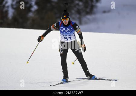 Die belgische Biathletin Lotte ist während des Biathlon-Rennens der Frauen 15km im National Biathlon Center in Zhangjiakou bei den Olympischen Winterspielen 2022 in Peking, China, am Montag, den 07. Februar 2022 in Aktion dargestellt. Die Olympischen Winterspiele finden vom 4. Februar bis zum 20. Februar 2022 statt. BELGA FOTO LAURIE DIEFFEMBACQ Stockfoto