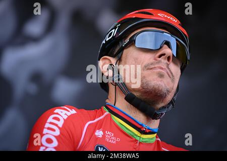 Belgischer Philippe Gilbert von Lotto Soudal zu Beginn der fünften Etappe der 80.. Ausgabe des Radrennen Paris-Nizza, von Saint-Just-Saint-Rambert bis Saint-Sauveur-de-Montagut (188,8 km), in Frankreich, Donnerstag, 10. März 2022. BELGA FOTO DAVID STOCKMAN Stockfoto
