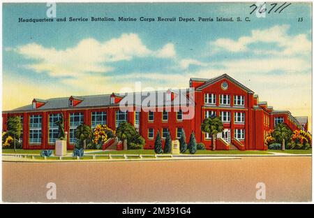 Hauptquartier- und Dienstbataillon, Marine Corps Recruit Depot, Parris Island, S.C., Militäreinrichtungen, Tichnor Brothers Collection, Postkarten der Vereinigten Staaten Stockfoto