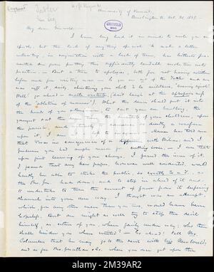 Henry Jarvis Raymond, University of Vermont, Burlington, VT., autograph letter signed to R. W. Griswold, 31 October 1839 , American literature, 19th century, History and criticism, Authors, American, 19th century, Correspondence, Authors and publishers, Poets, American, 19th century, Correspondence. Rufus W. Griswold Papers Stock Photo