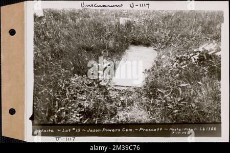 Henry Waite, Jason Powers Cemetery, lot 15, Prescott, Mass., July 17, 1934 : Unknown, U-1117 , waterworks, reservoirs water distribution structures, real estate, cemeteries Stock Photo