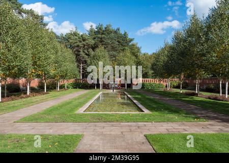 The Peace Garden Inside the Muslim Begräbnisstätte, Horsell Common, Woking, Surrey, Großbritannien. Stockfoto