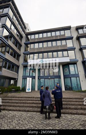 Abbildung zeigt das Gebäude der Polizeischule ERIP - GIP (Ecole Regionale et Intercommunale de Police - Gewestelijke en Intercommunale Politieschool) während einer Pressekonferenz der Bundespolizei über die Ausbildung von Polizeifahrern in Brüssel am Dienstag, den 26. April 2022. BELGA FOTO ERIC LALMAND Stockfoto