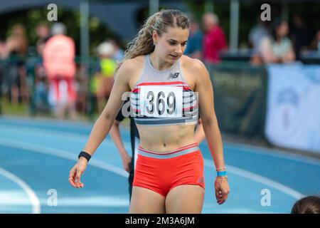 Die niederländische Laura De Witte in Aktion während der Leichtathletikveranstaltung „Grote Prijs Stad Lokeren“, Sonntag, den 22. Mai 2022 in Lokeren. BELGA FOTO MARIJN DE KEYZER Stockfoto