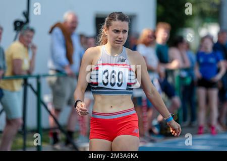 Die niederländische Laura De Witte in Aktion während der Leichtathletikveranstaltung „Grote Prijs Stad Lokeren“, Sonntag, den 22. Mai 2022 in Lokeren. BELGA FOTO MARIJN DE KEYZER Stockfoto