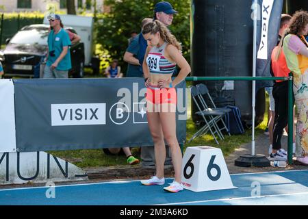 Die niederländische Laura De Witte in Aktion während der Leichtathletikveranstaltung „Grote Prijs Stad Lokeren“, Sonntag, den 22. Mai 2022 in Lokeren. BELGA FOTO MARIJN DE KEYZER Stockfoto