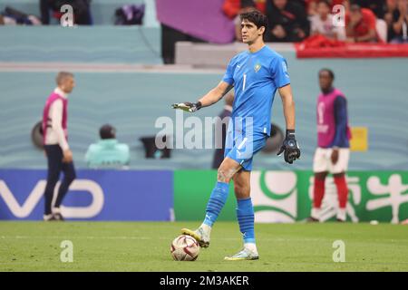 Marokkanischer Torwart Yassine Bounou während der FIFA-Weltmeisterschaft 2022, Halbfinalspiel zwischen Frankreich und Marokko am 14. Dezember 2022 im Al Bayt Stadium in Al Khor, Katar - Foto: Jean Catuffe/DPPI/LiveMedia Stockfoto