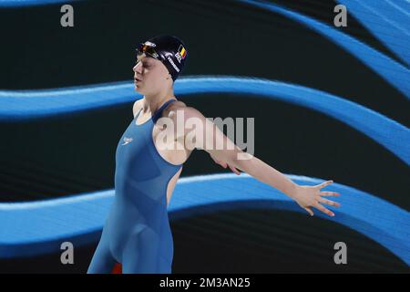 Der Belgier Fleur Vermeiren bereitet sich auf das Halbfinale der Breastroke-Frauen 50m bei den Schwimmweltmeisterschaften in Budapest, Ungarn, am Freitag, 24. Juni 2022 vor. Die FINA World Championships 19. finden vom 18. Juni bis 03. Juli 2022 statt. BELGA FOTO NIKOLA KRSTIC Stockfoto