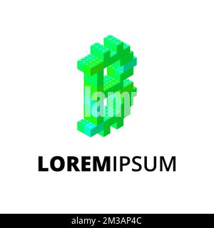 Logo with green bitcoin emblem in isometric. Vector illustration Stock Vektor