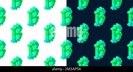 Satz von Mustern aus grünem Bitcoin-Zeichen. Vektordarstellung Stock Vektor