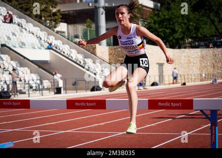 Die belgische Rhune Vanroose wurde am 1. Tag der Leichtathletik-Europameisterschaften U18 am Montag, den 04. Juli 2022 in Jerusalem, Israel, in Aktion gezeigt. BELGA FOTO COEN SCHILDERMAN Stockfoto