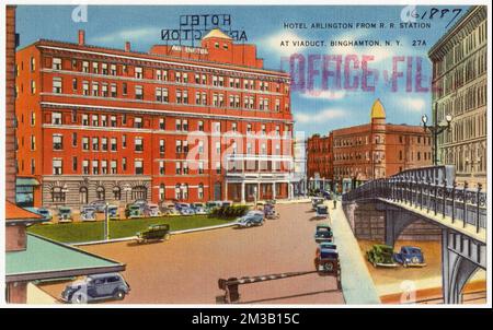 Hotel Arlington von der R. R. Station, bei Viaduct, Binghamton, N. Y. , Hotels, Tichnor Brothers Collection, Postkarten der Vereinigten Staaten Stockfoto