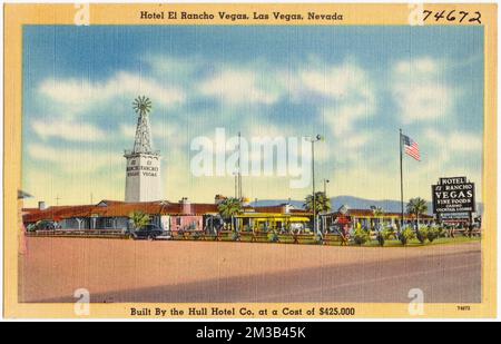 Hotel El Rancho Vegas, Las Vegas, Nevada. Erbaut von der Hull Hotel Co. Zum Preis von $425.000 , Hotels, Tichnor Brothers Collection, Postkarten der Vereinigten Staaten Stockfoto