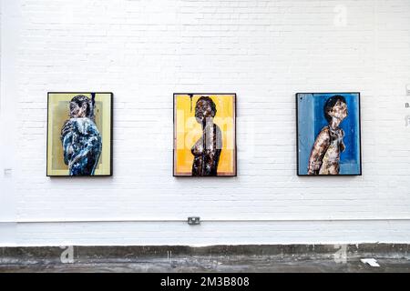 Gemälde von Laura Andrade Rivero auf der Free Range Show 2019 in der Old Truman Brewery, Brick Lane, London, Großbritannien Stockfoto