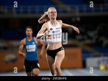 Die belgische Laura Van Den Brande wurde auf der 200m. Veranstaltung des Frauen-Heptathlon-Wettkampfs in Aktion bei der World Athletics World Junior Athletics Championships am Mittwoch, den 03. August 2022 in Cali, Kolumbien, gezeigt. Die Weltmeisterschaften U20 finden vom 1.. August bis zum 6. 2022. August statt. BELGA FOTO THOMAS WINDESTAM Stockfoto