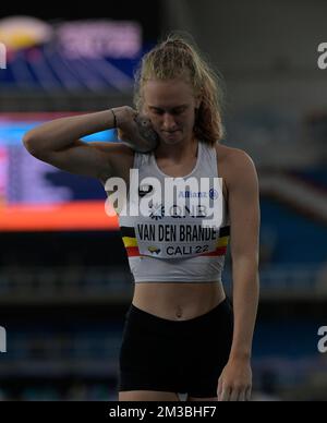 Die Belgierin Laura Van Den Brande wurde am Mittwoch, den 03. August 2022 in Cali, Kolumbien, während des Kugelschießereignisses des Frauen-Heptathlon-Wettbewerbs bei den Leichtathletik-Juniorenweltmeisterschaften in Aktion gestellt. Die WM U20 findet vom 1.. Bis 6. 2022. August statt. BELGA FOTO THOMAS WINDESTAM Stockfoto