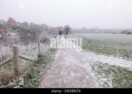 Chester, UK. 12th Dec, 2022. A frozen footpath alongside the River Dee in Chester, UK. Credit: Simon Hyde/Alamy Live News. Stock Photo