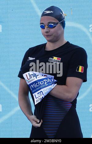 Der Belgier Valentine Dumont im Vorfeld der Frauen-Freestyle 200m bei den Europameisterschaften im Schwimmen in Rom, Italien, Samstag, 13. August 2022. Die Schwimmeuropameisterschaften 2022 finden vom 11. Bis 21. August statt. BELGA FOTO NIKOLA KRSTIC Stockfoto