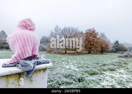 Chester, UK. 12th Dec, 2022. A frozen hat and gloves sit waiting for their owner at the entrance to The Meadows in Chester, UK. Credit: Simon Hyde/Alamy Live News. Stock Photo