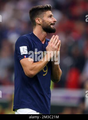 AL KHOR, QATAR - DECEMBER 14:  FIFA World Cup Qatar 2022 semi final match between France and Morocco at Al Bayt Stadium on December 14, 2022 in Al Khor, Qatar. Katar Frankreich - Marokko  Olivier Giroud of France  Fussball WM  2022 in Qatar  FIFA Football World Cup 2022 © diebilderwelt / Alamy Live News Stockfoto