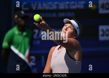 US Coco Vandeweghe in Aktion während des Spiels zwischen der Belgierin Zanevska und der Amerikanerin Vandeweghe, in der ersten Runde des Damen-Einzelturniers, beim US Open Grand Slam Tennisturnier, in Flushing Meadow, in New York City, USA, Montag, 29. August 2022. BELGA FOTO TONY BEHAR Stockfoto