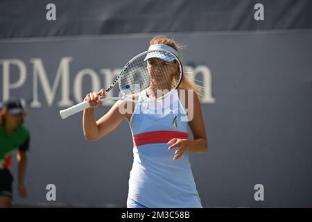 Die belgische Maryna Zanevska wurde während des Spiels zwischen dem belgischen Zanevska und dem russischen Kudermetova, in der zweiten Runde des Frauenspielturniers, beim US Open Grand Slam Tennis Turnier in Flushing Meadow in New York City, USA, Mittwoch, den 31. August 2022, fotografiert. BELGA FOTO TONY BEHAR Stockfoto