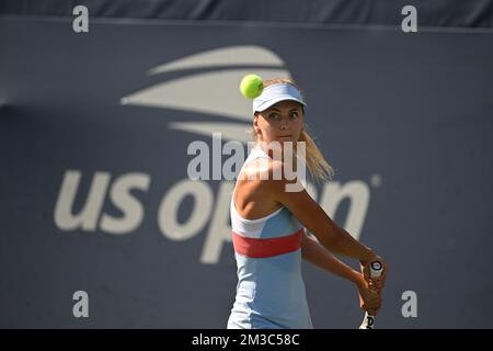 Belgische Maryna Zanevska in Aktion während des Spiels zwischen belgischem Zanevska und russischem Kudermetova, in der zweiten Runde des Frauenturniers im Singles, beim US Open Grand Slam Tennis Turnier, in Flushing Meadow, New York City, USA, Mittwoch, 31. August 2022. BELGA FOTO TONY BEHAR Stockfoto
