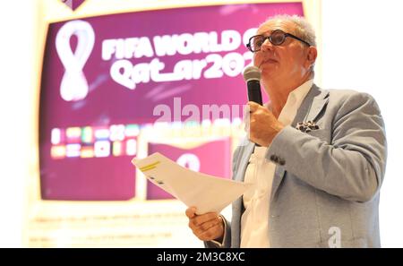 Thierry de Lattre du Bosqueau, CEO von Panini, abgebildet bei der Präsentation der Panini-Stickerkollektion zur bevorstehenden Fußball-Weltmeisterschaft 2022 am Dienstag, den 06. September 2022 in Tubize. BELGA FOTO VIRGINIE LEFOUR Stockfoto