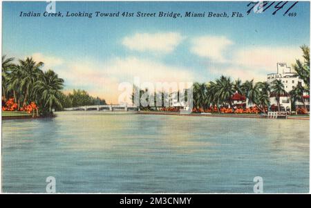 Indian Creek, mit Blick auf die 41. Street Bridge, Miami Beach, Florida, Bridges, Tichnor Brothers Collection, Postkarten der Vereinigten Staaten Stockfoto