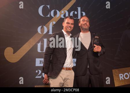 Robert Justus Trainer des Jahres, abgebildet während einer Zeremonie zur Verleihung der "Golden Sticks" (Gouden Sticks - Sticks d'Or) für die besten Spieler des Eishockey-Wettbewerbs 2021-2022, Sonntag, 25. September 2022 in Rixensart. BELGA FOTO DAVID PINTENS Stockfoto