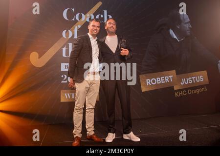 Robert Justus Trainer des Jahres, abgebildet während einer Zeremonie zur Verleihung der "Golden Sticks" (Gouden Sticks - Sticks d'Or) für die besten Spieler des Eishockey-Wettbewerbs 2021-2022, Sonntag, 25. September 2022 in Rixensart. BELGA FOTO DAVID PINTENS Stockfoto