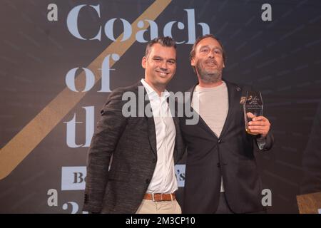 Robert Justus Trainer des Jahres, abgebildet während einer Zeremonie zur Verleihung der "Golden Sticks" (Gouden Sticks - Sticks d'Or) für die besten Spieler des Eishockey-Wettbewerbs 2021-2022, Sonntag, 25. September 2022 in Rixensart. BELGA FOTO DAVID PINTENS Stockfoto