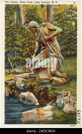 Indianer, State Park, Lake George, N. Y., Denkmäler und Gedenkstätten, Tichnor Brothers Collection, Postkarten der Vereinigten Staaten Stockfoto