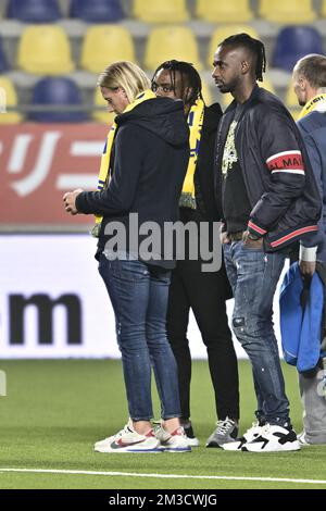 STVV Legends Jonathan Legear, Landry Mulemo, Ilombe Mboyo vor einem Fußballspiel zwischen Sint-Truidense VV und KAS Eupen, Sonntag, 02. Oktober 2022 in Sint-Truiden, am 10. Tag der ersten Division der belgischen Meisterschaft 2022-2023 in der 'Jupiler Pro League'. BELGA FOTO JOHAN EYCKENS Stockfoto