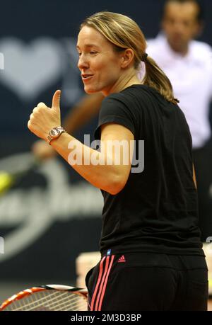 Justine Henin bei einer Veranstaltung zum Kindertag bei der Mons Ethias Tennis Trophy in Mons. Die ehemalige Weltmeisterin Henin hat ihre Rückkehr zum Tennis letzten Monat angekündigt. Stockfoto