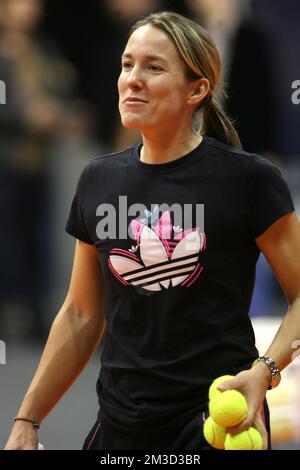 Justine Henin bei einer Veranstaltung zum Kindertag bei der Mons Ethias Tennis Trophy in Mons. Die ehemalige Weltmeisterin Henin hat ihre Rückkehr zum Tennis letzten Monat angekündigt. Stockfoto