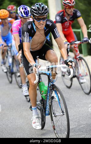 Belgischer Serge Pauwels vom Team Sky Pro Cycling in Aktion während der Stufe 9 der Tour de France 2010, von Morzine bis Saint-Jean-de-Maurienne. Stockfoto