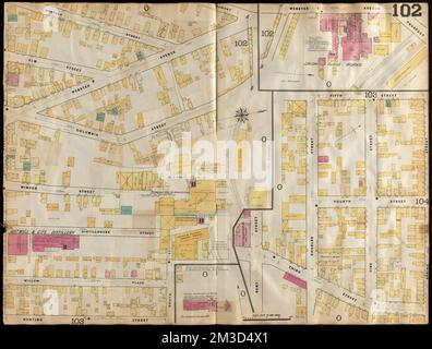 Insurance maps of Boston volume 4 : comprising portions of Charlestown, East Cambridge, Cambridge Port, Old Cambridge & Somerville : plate 102 , Fire risk assessment, Massachusetts, Cambridge, Maps, Cambridge Mass., Maps, Fire risk assessment, Massachusetts, Somerville, Maps, Somerville Mass., Maps Norman B. Leventhal Map Center Collection Stockfoto