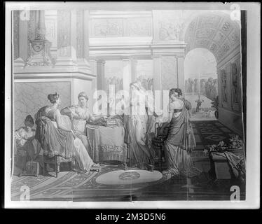 Innenausstattung, Tapete, Podium Nummer 4 "Amor und Psyche", Tapeten, Amor-römische Gottheit, Psyche-griechische Gottheit. Frank Cousins Glass Plate Negatives Collection Stockfoto