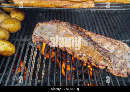 Traditionelle hausgemachte geräucherte Rippchen auf dem Grill Stockfoto