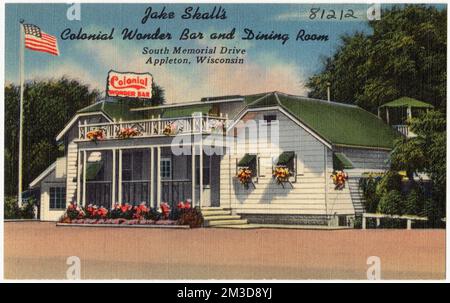 Jake Skall's Colonial Wonder Bar and Dining Room, South Memorial Drive, Appleton, Wisconsin, Restaurants, Tichnor Brothers Collection, Postkarten der Vereinigten Staaten Stockfoto