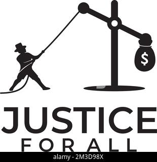 Justizanwalt mit Logo für Geldvektor mit unausgeglichener Skala Stock Vektor