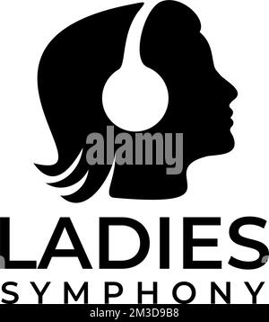 Logo für „Woman Headset Music Vector“ Stock Vektor