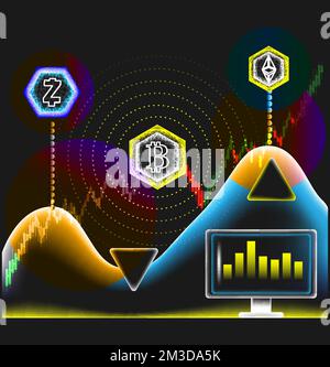 Crypto Trading 3D Vektor für den Markthintergrund Stock Vektor